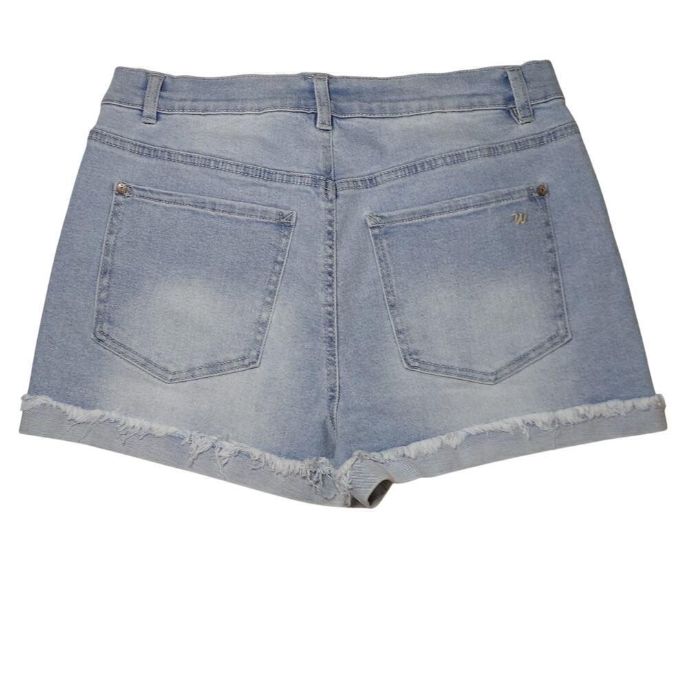 Wallflower Fearless Curvy Super High Rise Light Wash Denim Jean Shorty Shorts - Picture 3 of 9